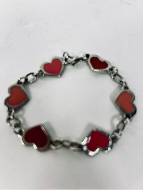 Silver-Tone Red Heart Link Bracelet for Women